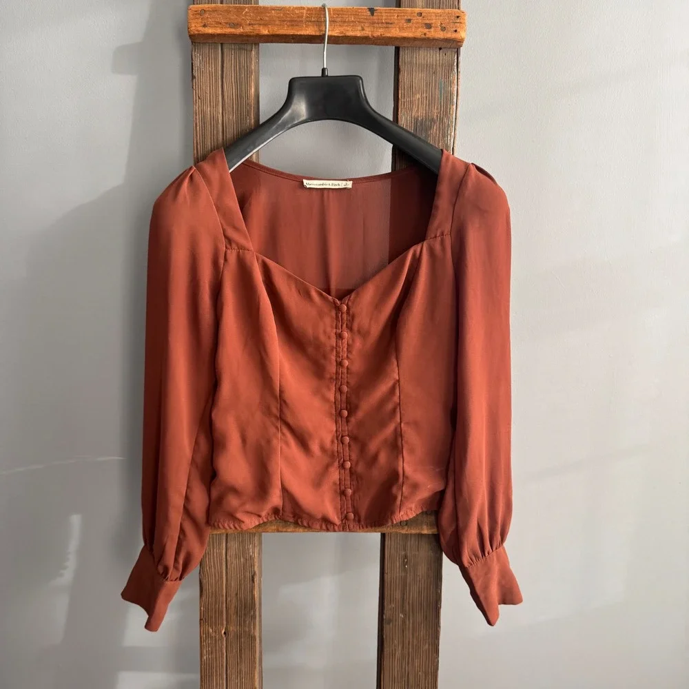 Abercrombie Brown Rust Square Neck Sz S Milkmaid Y2K Boho Festival Top